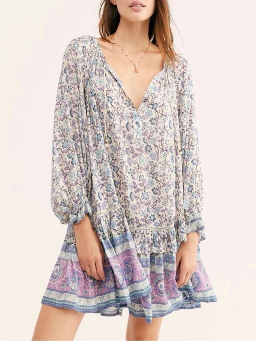 NWOT Spell & The Gypsy Collective Dahlia Tunic Dress in Dusty Blue Floral size M